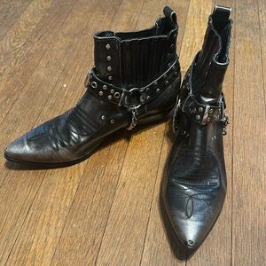 Ombré Silver & Black Studded Cowboy Booties